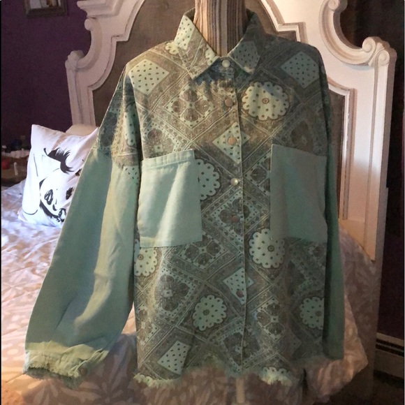 ★POL★ Mint Green Vintage Cotton Twill Shacket★ - Picture 2 of 14